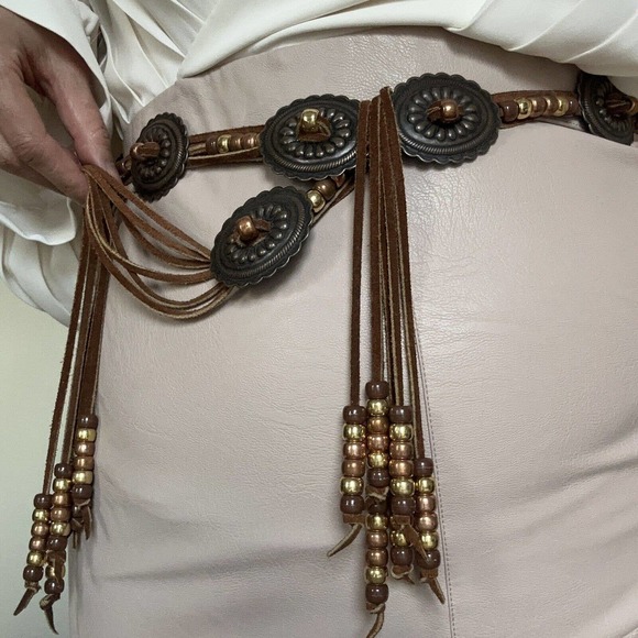 Western Cooper Brass Handmade Leather Belt With Tassels Southwestern main image 6